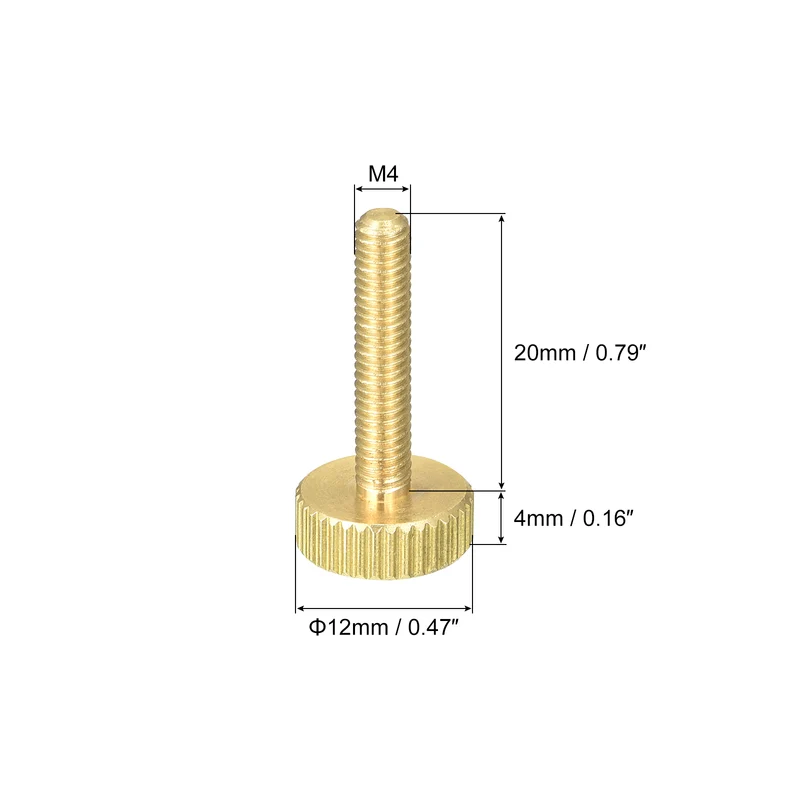 Knurled Thumb Screws, M4x20mm Flat Brass Bolts Grip Knobs Fasteners 5Pcs