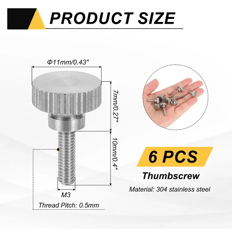 6 PCS M3 x 10mm Flat Knurled Head Thumb Screws for Household Appliances