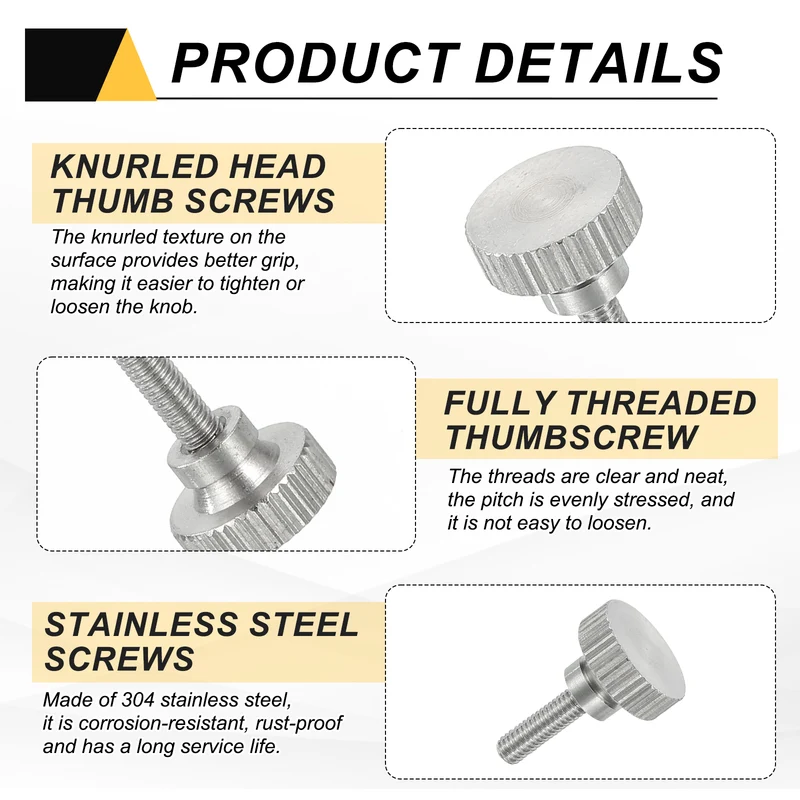 6 PCS M3 x 10mm Flat Knurled Head Thumb Screws for Household Appliances