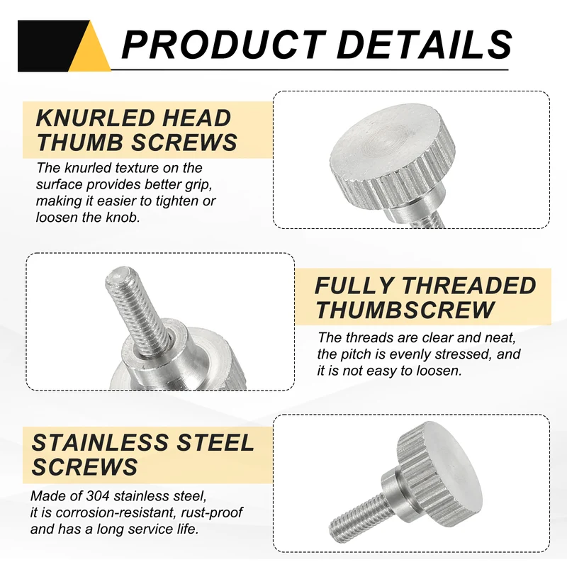 6PCS M3 x 8mm Flat Knurled Head Thumb Screws for Household Appliances