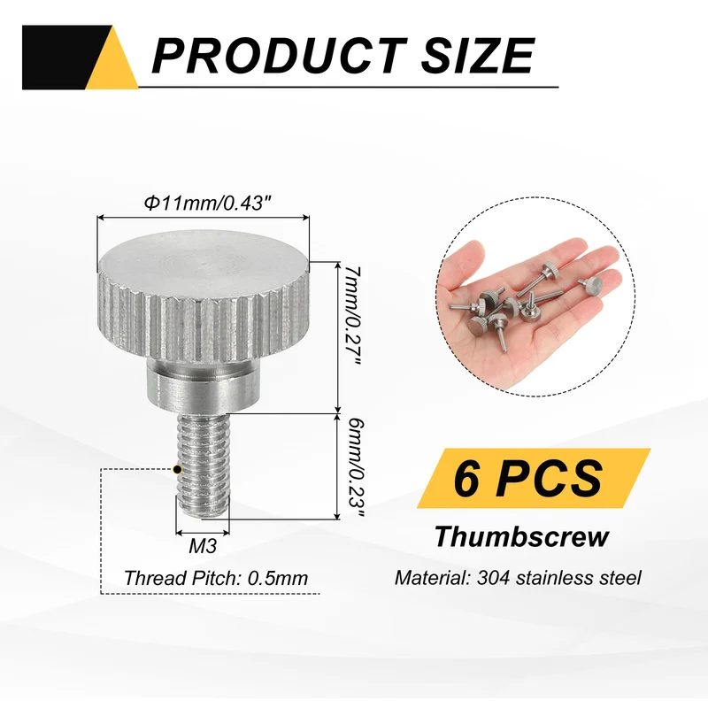 6PCS M3 x 6mm Flat Knurled Head Thumb Screws for Household Appliances
