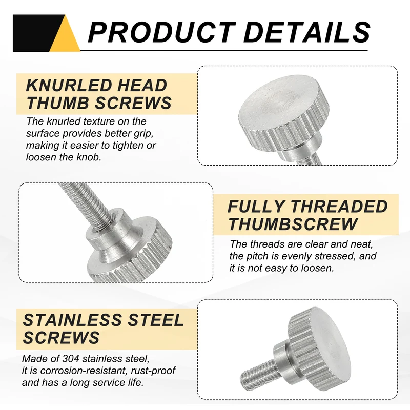 6PCS M3 x 6mm Flat Knurled Head Thumb Screws for Household Appliances