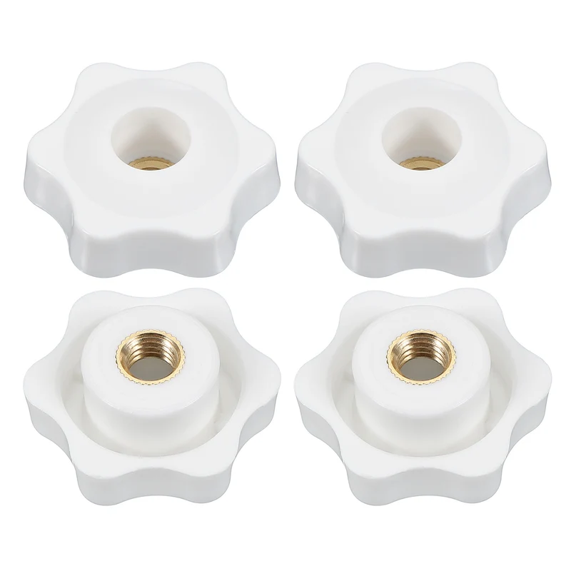 M10 x 38mm Through Hole Knob Nut Screw 4 Pcs Brass Female Thread Knob White