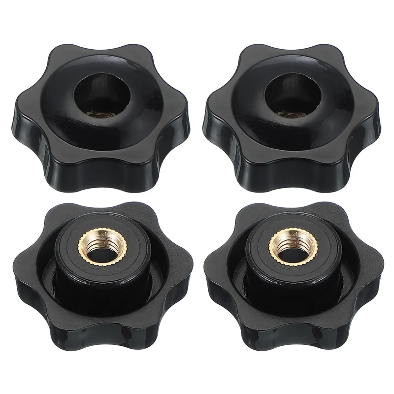 M10 x 38mm Through Hole Knob Nut Screw 4 Pcs Brass Female Thread Knob Black