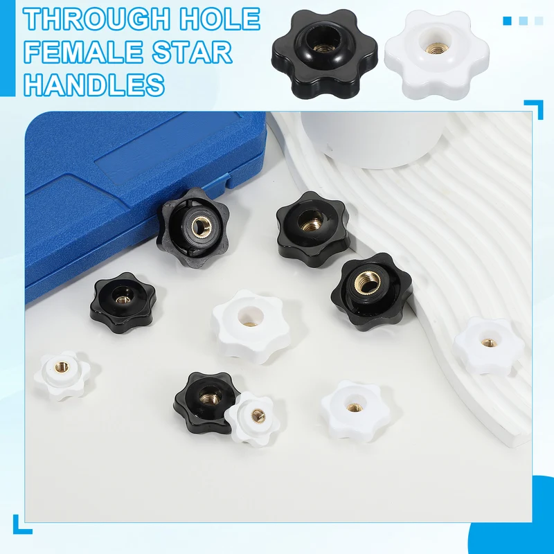 M10 x 38mm Through Hole Knob Nut Screw 4 Pcs Brass Female Thread Knob Black