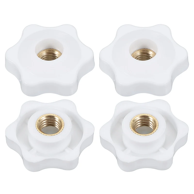 M8 x 32mm Through Hole Knob Nut Screw 4 Pcs Brass Female Thread Knob White