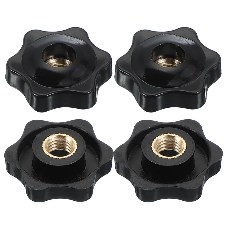 M8 x 32mm Through Hole Knob Nut Screw 4 Pcs Brass Female Thread Knob Black