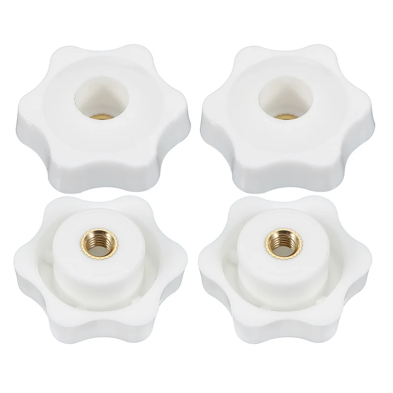 M6 x 38mm Through Hole Knob Nut Screw 4 Pcs Brass Female Thread Knob White