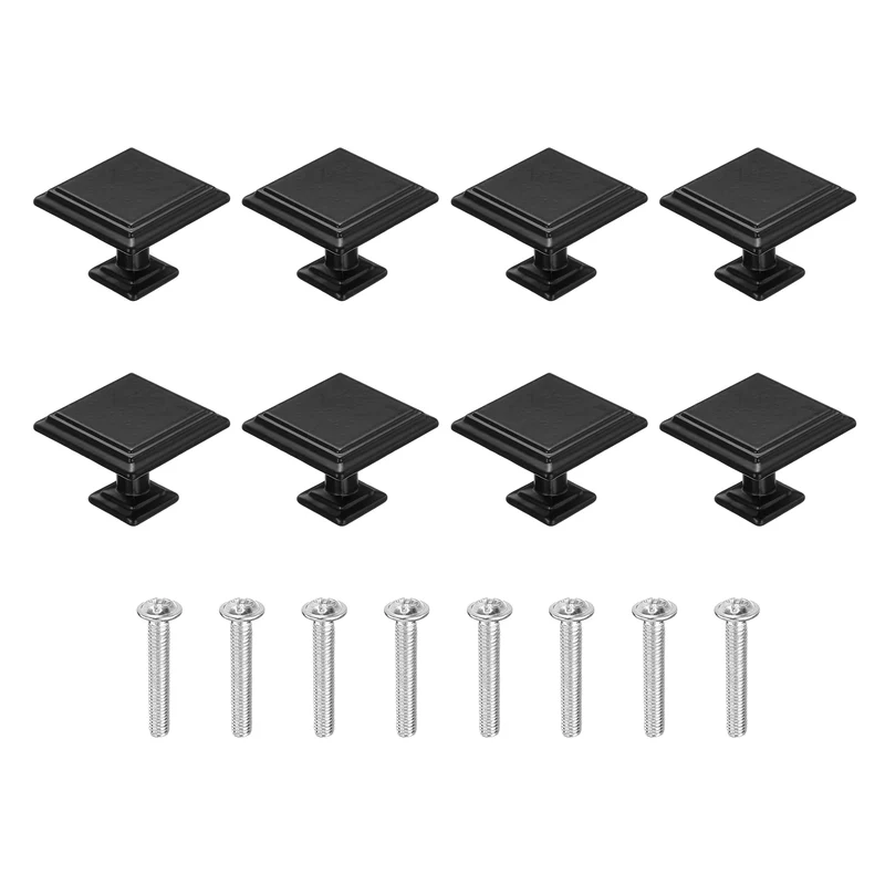 8Pcs Cabinet Knobs, 1.18" Single Hole Square Drawer Knob with Screws, Black