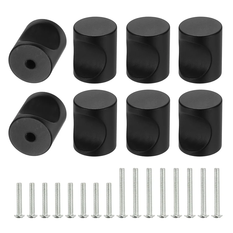 8 Pcs Cylindrical Aluminum Alloy Knobs, Single Hole Pull with Screw, 16mm Black