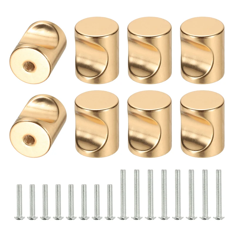 8 Pcs Cylindrical Aluminum Alloy Knobs, Single Hole Pull with Screw, 16mm Gold
