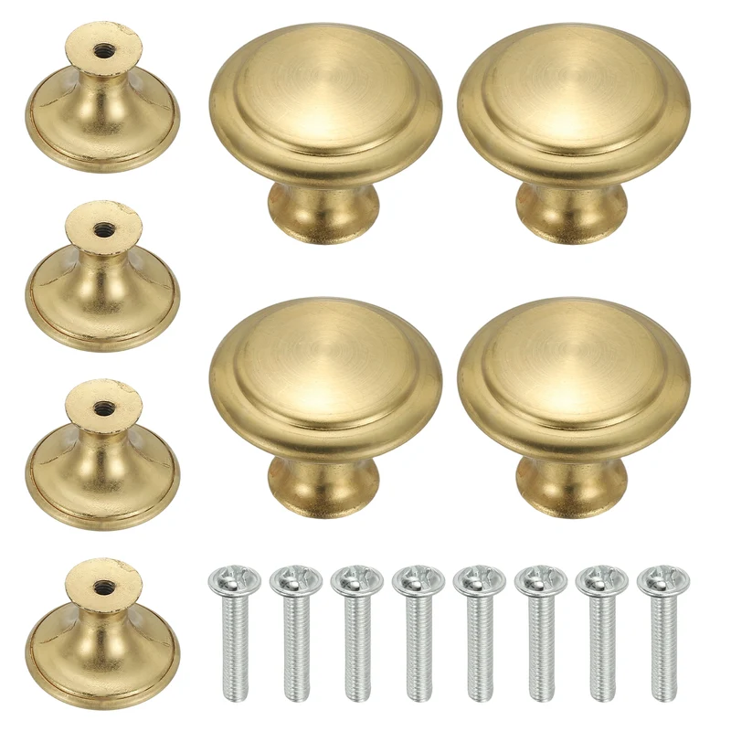 8Pcs Stainless Steel Knobs Single Hole Pull with Screw 27mm Gold