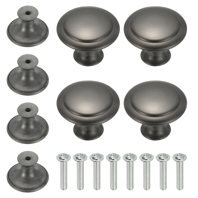 8 Pcs Stainless Steel Knobs, Single Hole Pull with Screw, 27mm Grey