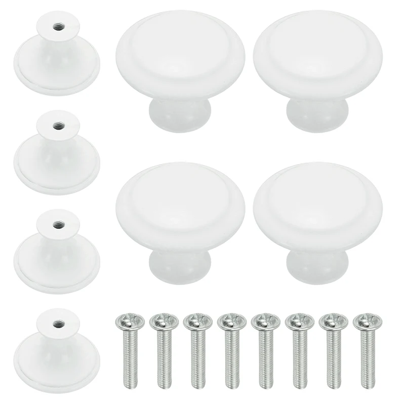 8Pcs Stainless Steel Knobs Single Hole Pull with Screw 27mm White