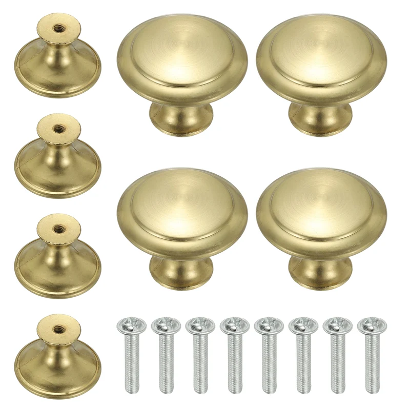8Pcs Stainless Steel Knobs Single Hole Pull with Screw 30mm Gold