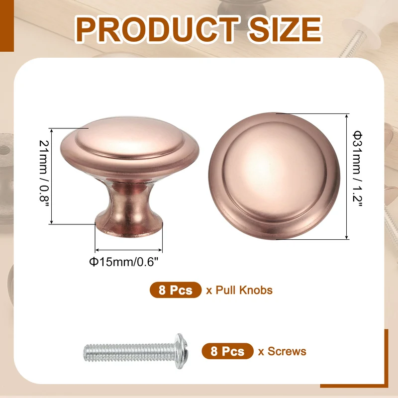 8Pcs Stainless Steel Knobs Single Hole Pull with Screw 30mm Red