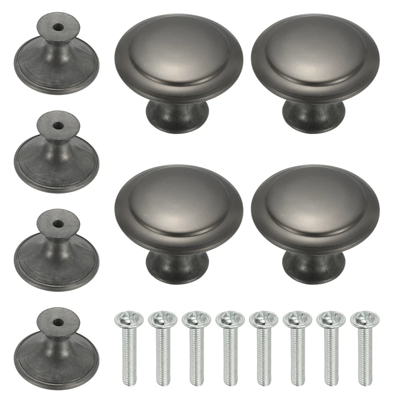 8Pcs Stainless Steel Knobs Single Hole Pull with Screw 30mm Gray