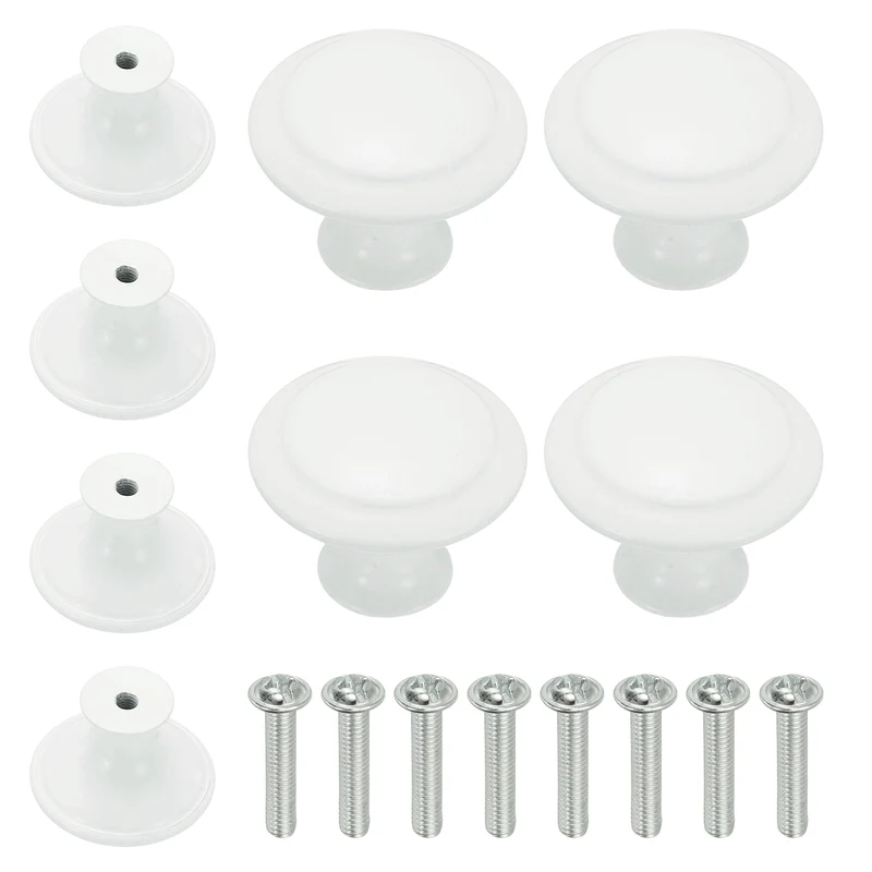 8 Pcs Stainless Steel Knobs, Single Hole Pull with Screw, 30mm White