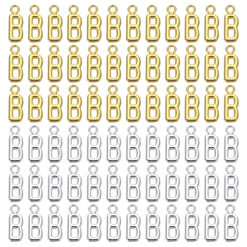 0.3" Letter Charm A-Z for Jewelry Making - B (100 Pack, Dark Silver/Gold)