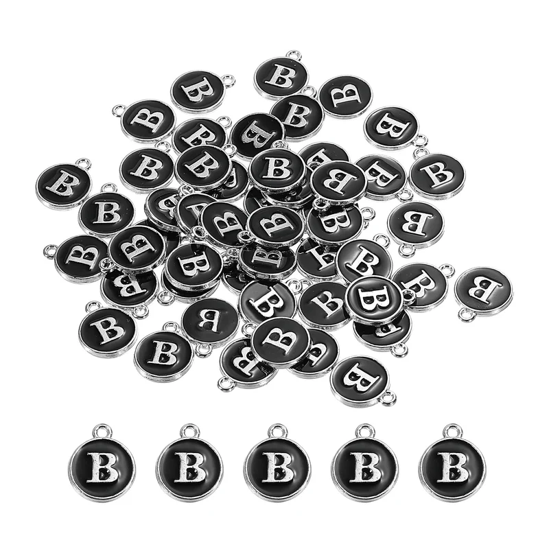 50 Pcs Alphabet B Enamel Letter Charm Enamel Initial Charm Black