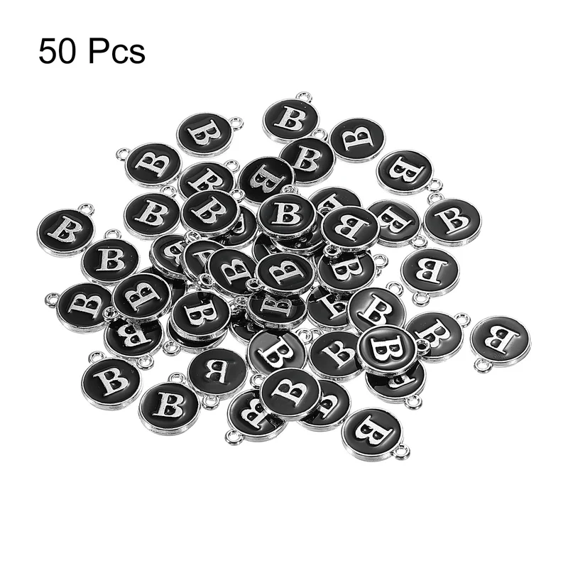 50 Pcs Alphabet B Enamel Letter Charm Enamel Initial Charm Black