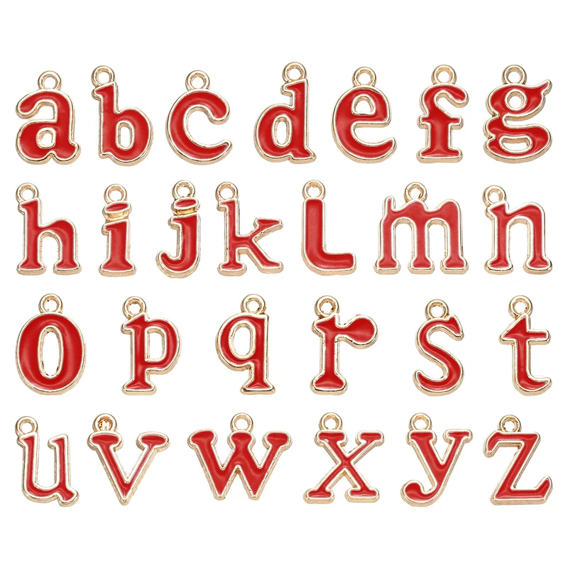 26Pcs A-Z Alphabet Letters Charm, Enamel Letter Charm, Red