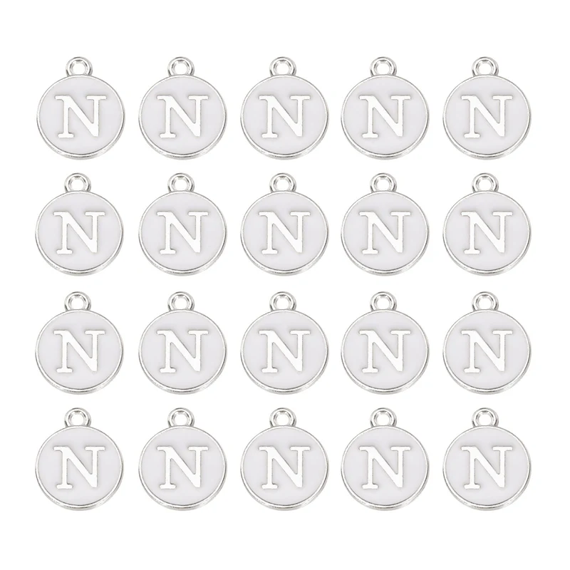 36pcs Letter N Pendants Double Sided Charm Enamel Alphabet Pendant White & White