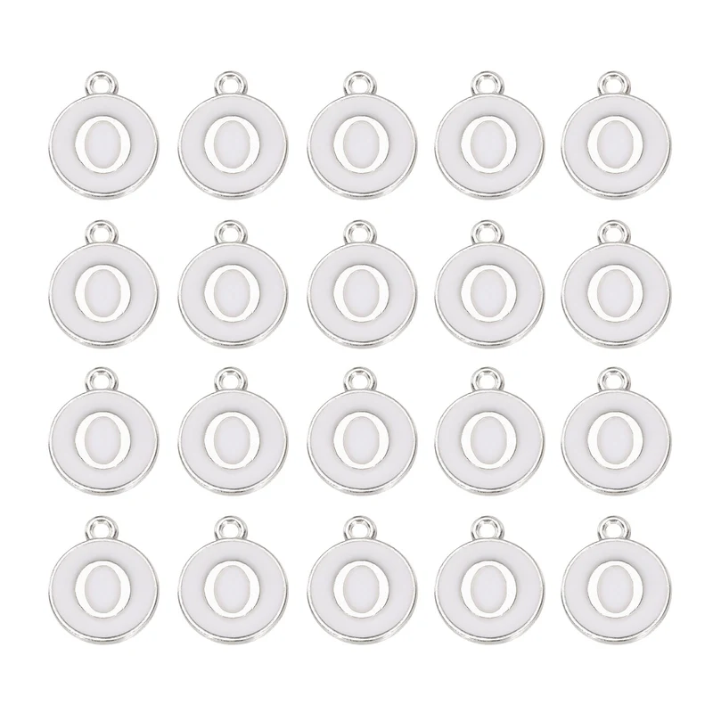 36pcs Letter O Pendants Double Sided Charm Enamel Alphabet Pendant White & White