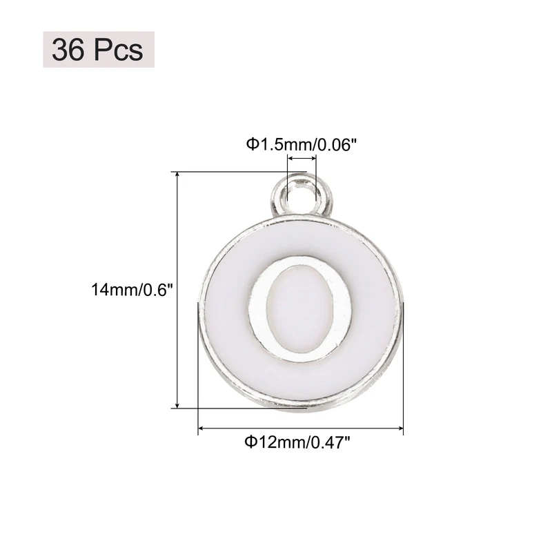 36pcs Letter O Pendants Double Sided Charm Enamel Alphabet Pendant White & White