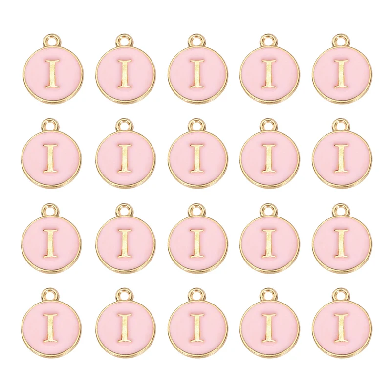 36pcs Letter I Pendants Double Sided Charm Enamel Alphabet Pendant Gold & Pink