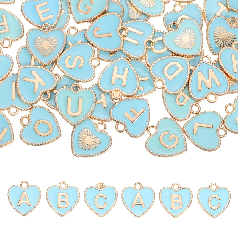 52 Pcs Letter Initial Charm A-Z Heart Letter Charm(Blue)