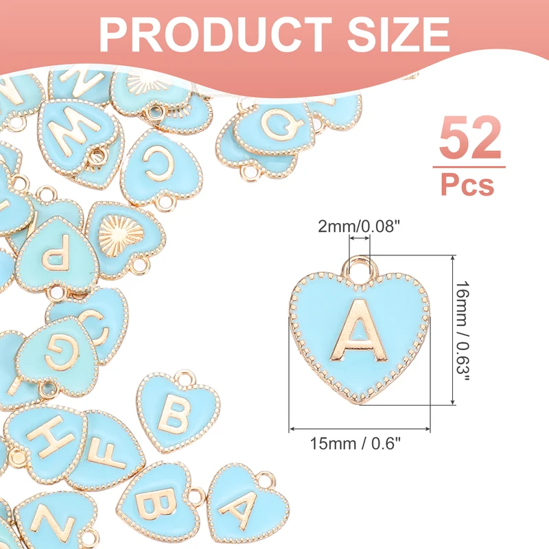 52 Pcs Letter Initial Charm A-Z Heart Letter Charm(Blue)