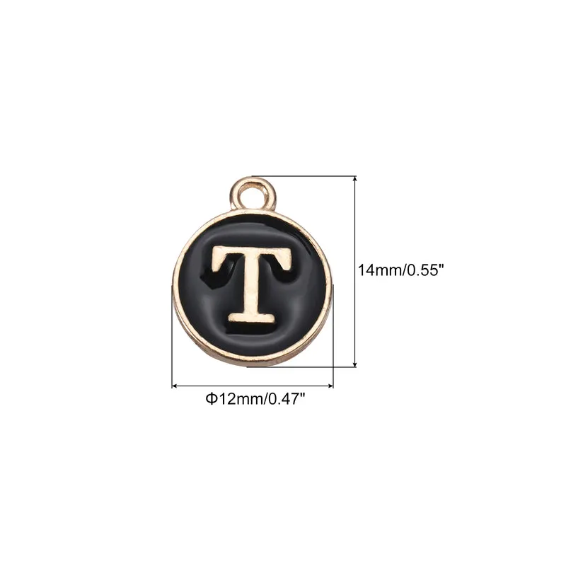Alphabet t Letter Charm Double Sided Enamel Initial Alphabet Pendant Black 20pcs