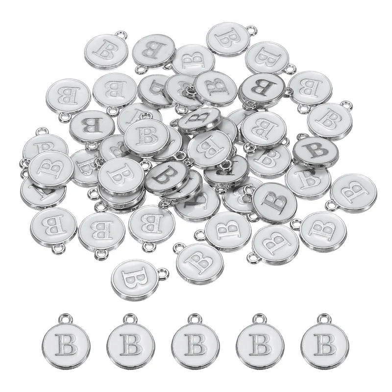 50 Pcs Alphabet B Enamel Letter Charm Enamel Initial Charm White