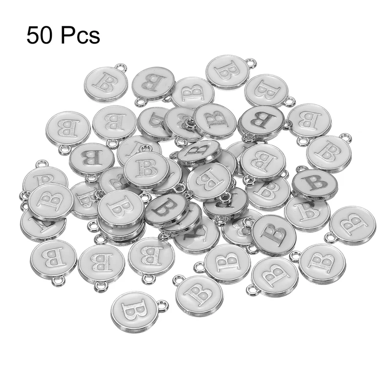 50 Pcs Alphabet B Enamel Letter Charm Enamel Initial Charm White