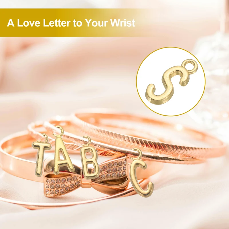 0.3" Letter Charm A-Z for Jewelry Making - S (100 Pack, Bright Silver/Dark Gold)