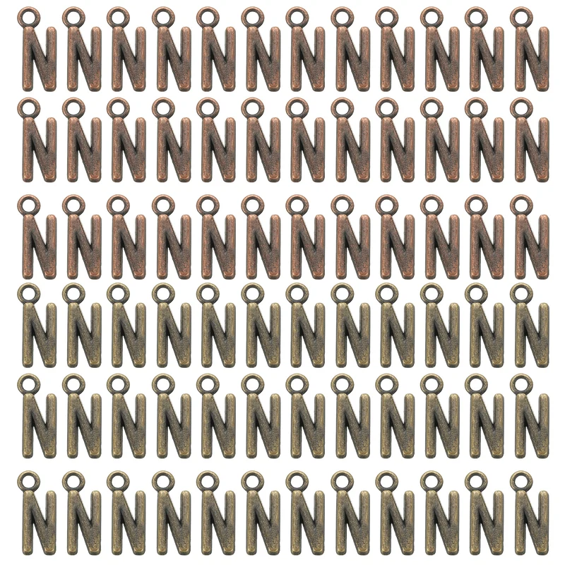 0.3" Letter Charm A-Z for Jewelry Making - N (100 Pack, Dark Cyan/Red Bronze)