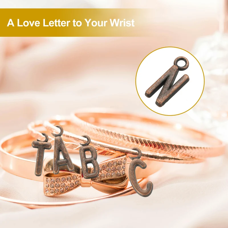 0.3" Letter Charm A-Z for Jewelry Making - N (100 Pack, Dark Cyan/Red Bronze)