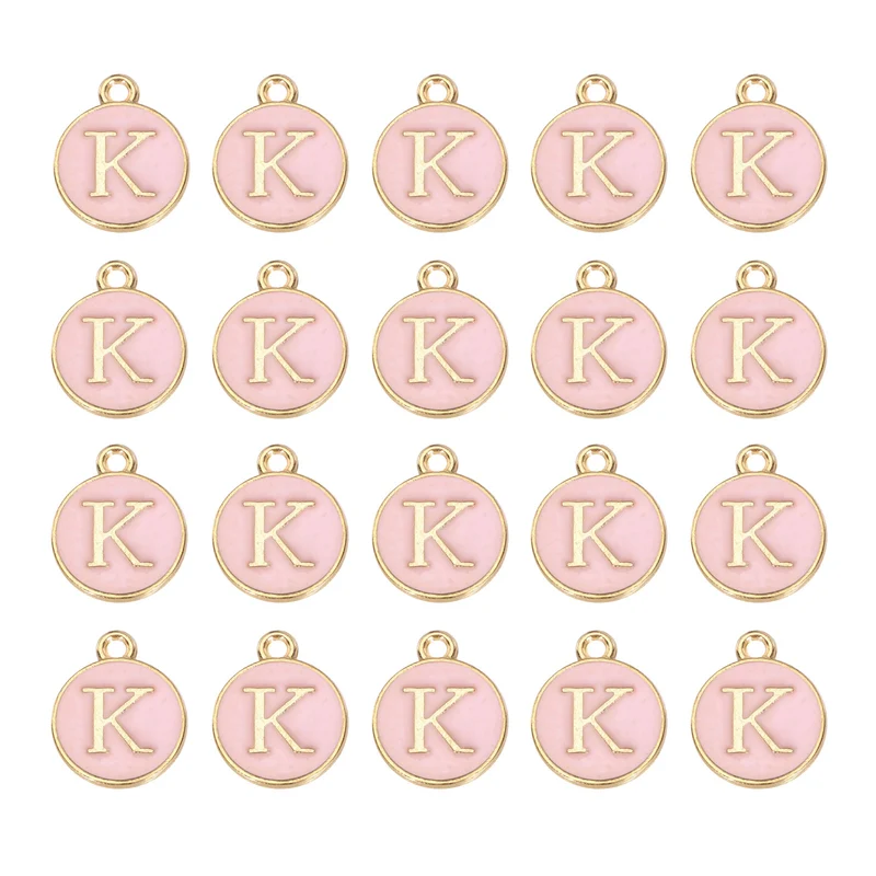 36pcs Letter K Pendants Double Sided Charm Enamel Alphabet Pendant Gold & Pink