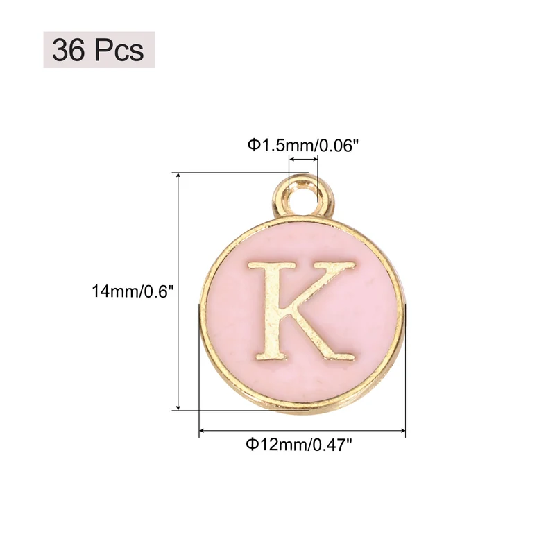 36pcs Letter K Pendants Double Sided Charm Enamel Alphabet Pendant Gold & Pink