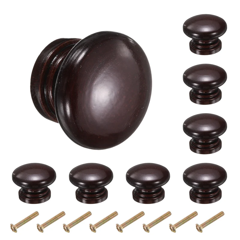 8pcs Wooden Knobs 34mm/1.3" Mushroom Shape Single Hole Drawer Dark Brown