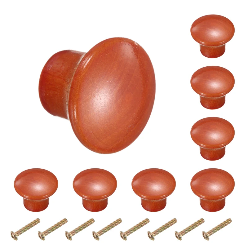 8pcs Wooden Knobs 23mm/0.9" Mushroom Shape Single Hole Drawer Khaki