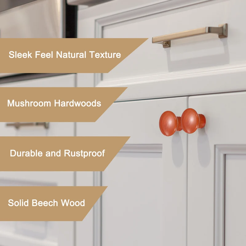 8pcs Wooden Knobs 23mm/0.9" Mushroom Shape Single Hole Drawer Khaki