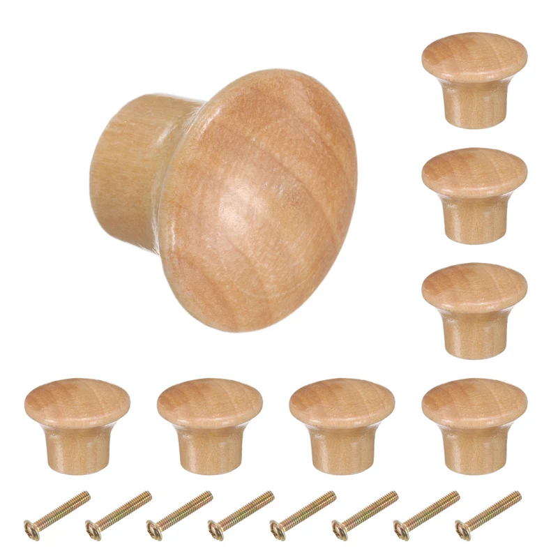 8pcs Wooden Knobs 23mm/0.9" Mushroom Shape Single Hole Drawer Light Brown