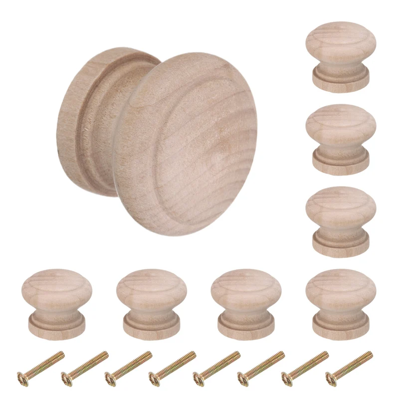 8pcs Wooden Knobs 28mm/1.1" Mushroom Shape Single Hole Drawer Wooden