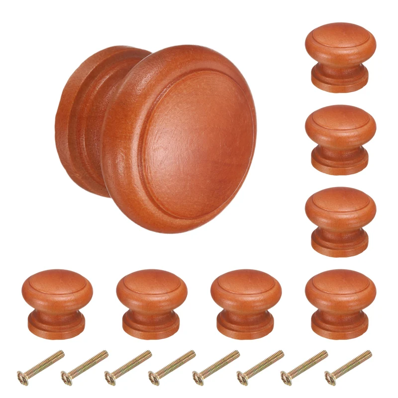 8pcs Wooden Knobs, 28mm/1.1" Mushroom Shape Single Hole Drawer, Khaki