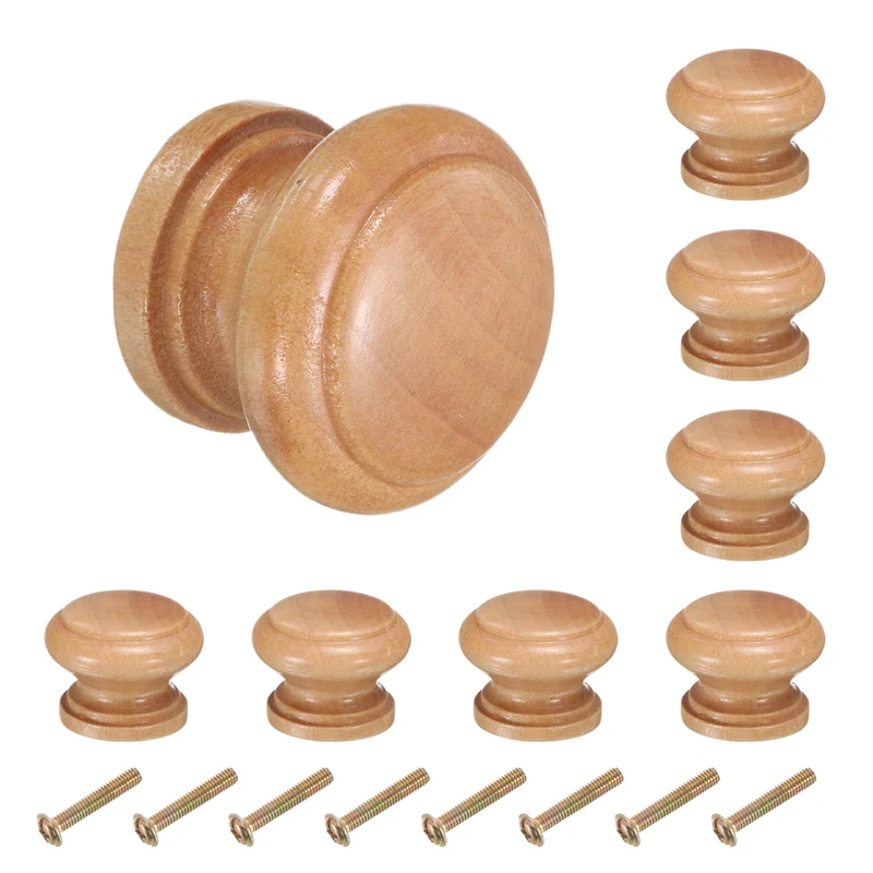 8pcs Wooden Knobs 28mm/1.1" Mushroom Shape Single Hole Drawer Light Brown