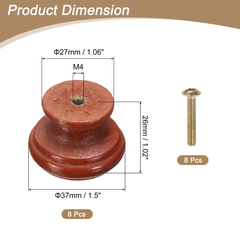 8pcs Wooden Knobs 37mm/1.5" Mushroom Shape Single Hole Drawer Khaki