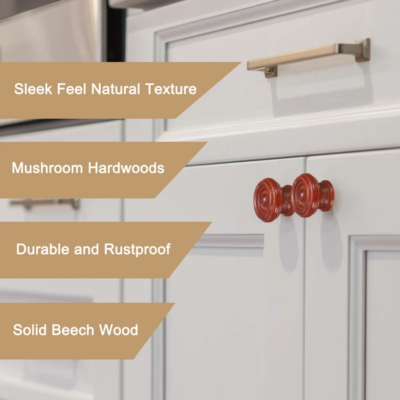 8pcs Wooden Knobs 37mm/1.5" Mushroom Shape Single Hole Drawer Khaki