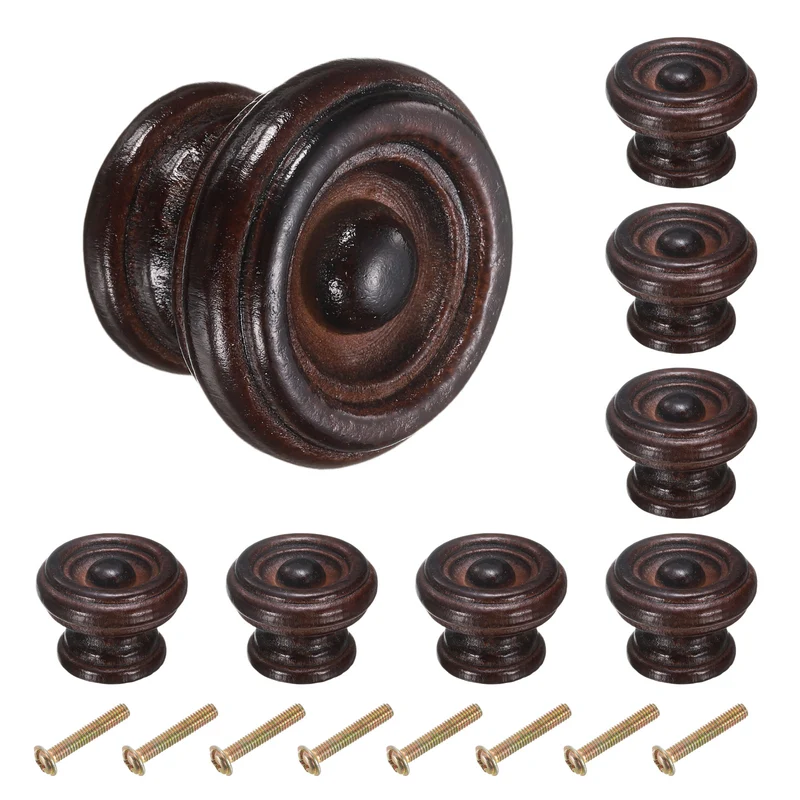 8pcs Wooden Knobs 37mm/1.5" Mushroom Shape Single Hole Drawer Dark Brown